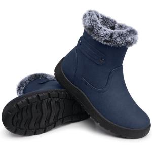 SHIBEVER Women’s Snow Boots Winter Fur Lined Waterproof Anti-Slip Booties Women Ankle Snow Boots(Blue)