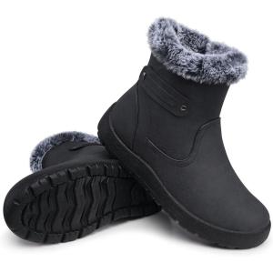 SHIBEVER Women’s Snow Boots Winter Fur Lined Waterproof Anti-Slip Booties Women Ankle Snow Boots(Grey)