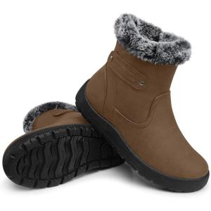 SHIBEVER Women’s Snow Boots Winter Fur Lined Waterproof Anti-Slip Booties Women Ankle Snow Boots(Light Brown)