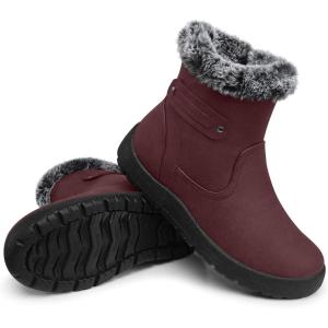 SHIBEVER Women’s Snow Boots Winter Fur Lined Waterproof Anti-Slip Booties Women Ankle Snow Boots(Red)