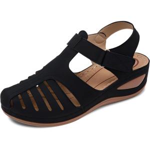 SHIBEVER Women’s Wedge Sandals Summer: Closed Toe Sandals for Women Platform Dressy Wedge Size 5-11(66 Black)