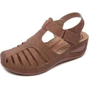 SHIBEVER Women’s Wedge Sandals Summer: Closed Toe Sandals for Women Platform Dressy Wedge Size 5-11(66 Brown)