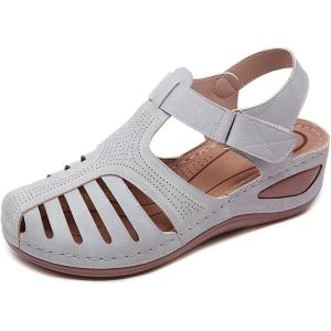 SHIBEVER Women’s Wedge Sandals Summer: Closed Toe Sandals for Women Platform Dressy Wedge Size 5-11(66 Grey)
