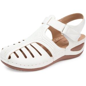 SHIBEVER Women’s Wedge Sandals Summer: Closed Toe Sandals for Women Platform Dressy Wedge Size 5-11(66 White)
