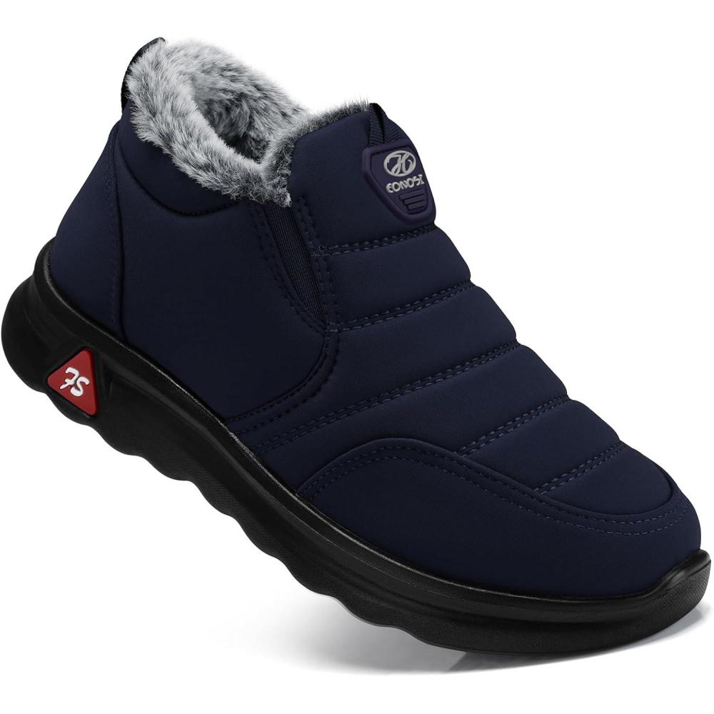 imageSHIBEVER Winter Boots for Women Warm Fur Lined Slip on Ankle Snow Boots Comfortable Waterproof Antislip Outdoor Shoes2741navyblue