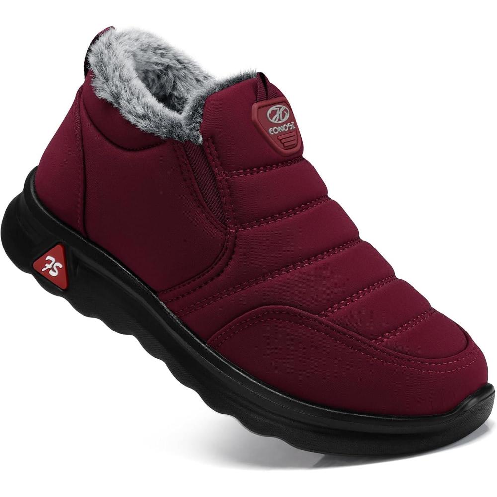 imageSHIBEVER Winter Boots for Women Warm Fur Lined Slip on Ankle Snow Boots Comfortable Waterproof Antislip Outdoor Shoes2741red
