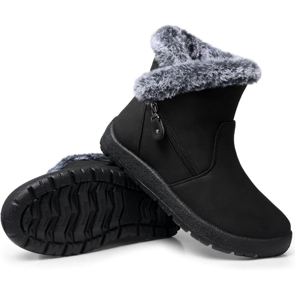 imageSHIBEVER Winter Boots for Women Waterproof Womens Snow Boots Warm  Ankle Fur Lined Booties  Insulated Winter ShoesBlack