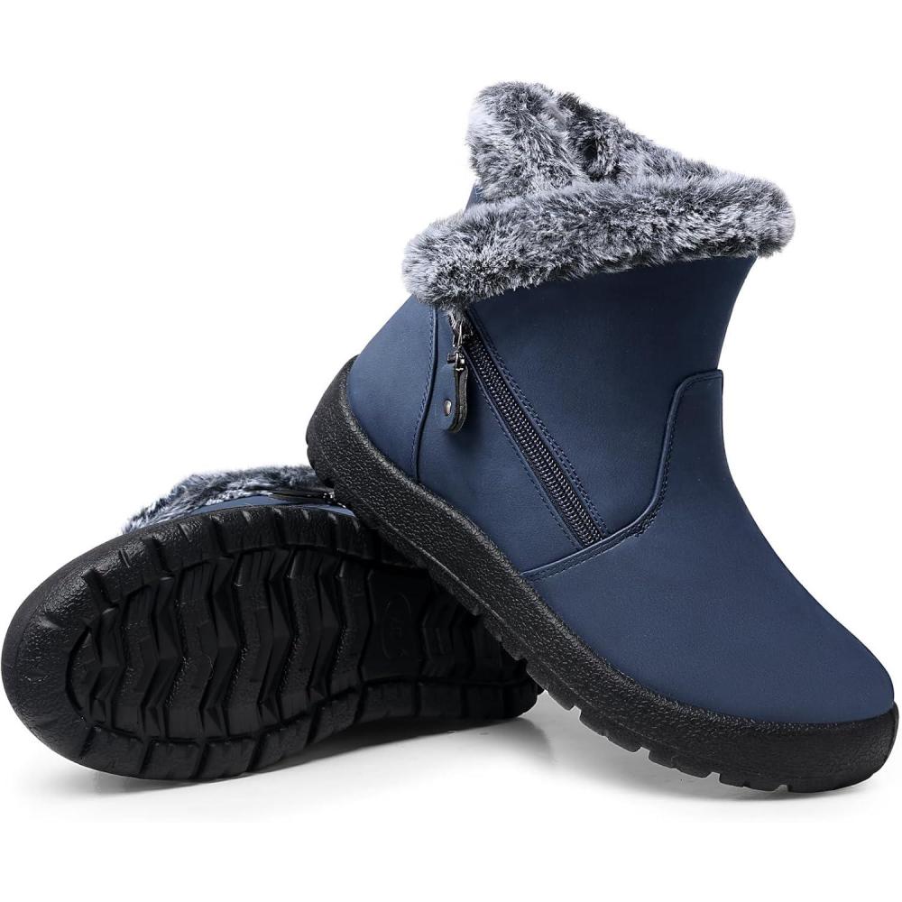 imageSHIBEVER Winter Boots for Women Waterproof Womens Snow Boots Warm  Ankle Fur Lined Booties  Insulated Winter ShoesBlue