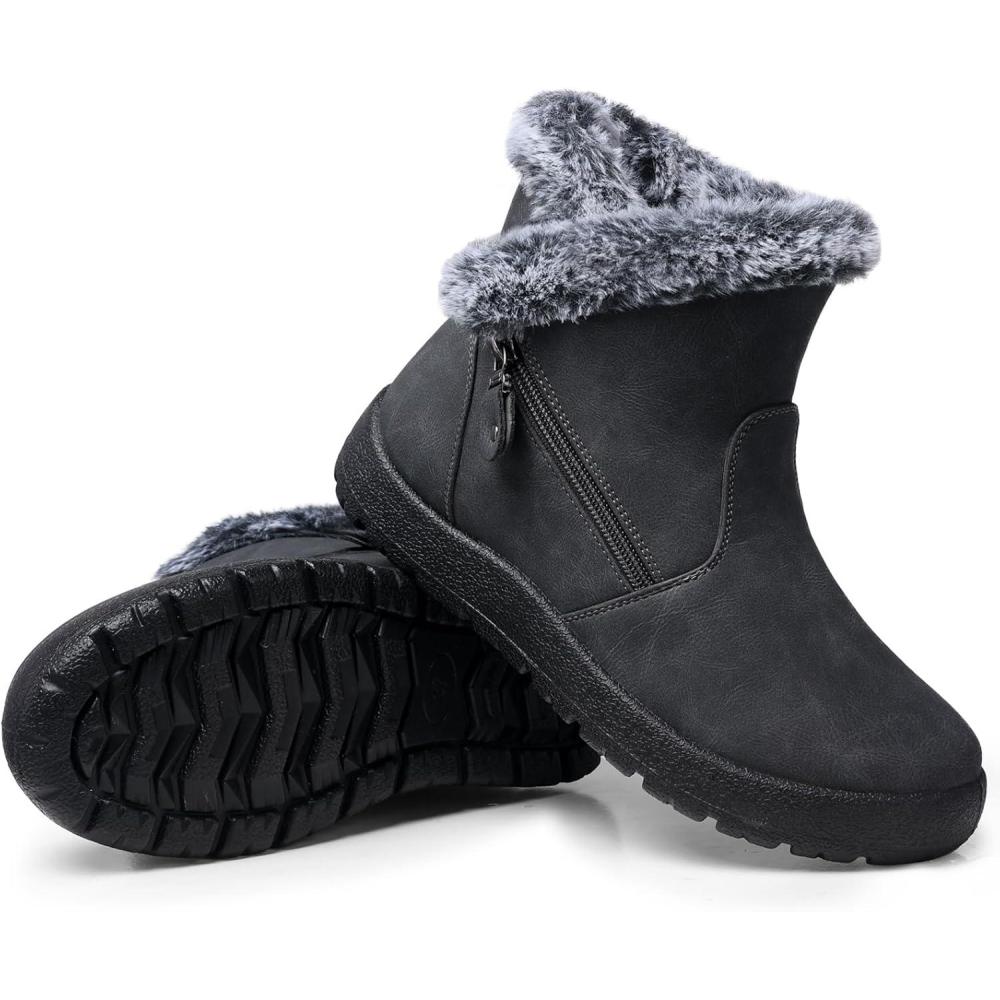 imageSHIBEVER Winter Boots for Women Waterproof Womens Snow Boots Warm  Ankle Fur Lined Booties  Insulated Winter ShoesGrey