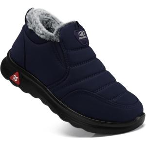 SHIBEVER Winter Boots for Women: Warm Fur Lined Slip on Ankle Snow Boots Comfortable Waterproof Anti-slip Outdoor Shoes(2741-navyblue)