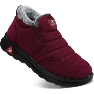 SHIBEVER Winter Boots for Women: Warm Fur Lined Slip on Ankle Snow Boots Comfortable Waterproof Anti-slip Outdoor Shoes(2741-red)