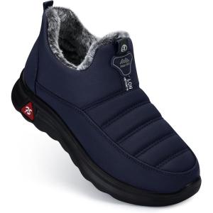 SHIBEVER Winter Boots for Women: Warm Fur Lined Slip on Ankle Snow Boots Comfortable Waterproof Anti-slip Outdoor Shoes(2742-navyblue)