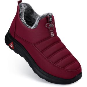 SHIBEVER Winter Boots for Women: Warm Fur Lined Slip on Ankle Snow Boots Comfortable Waterproof Anti-slip Outdoor Shoes(2742-red)