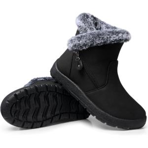 SHIBEVER Winter Boots for Women Waterproof: Womens Snow Boots Warm – Ankle Fur Lined Booties – Insulated Winter Shoes(Black)