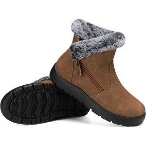 SHIBEVER Winter Boots for Women Waterproof: Womens Snow Boots Warm – Ankle Fur Lined Booties – Insulated Winter Shoes(Light Brown)