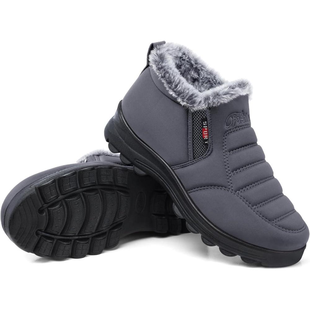imageSHIBEVER Winter Boots for Women Snow Womens Ankle Snow Boots Warm Casual Grey Size 9 Comfortable Cold Weather Work Booties