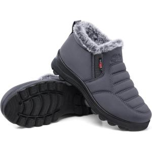 SHIBEVER Winter Boots for Women Snow: Women’s Ankle Snow Boots Warm Casual Grey Size 9 Comfortable Cold Weather Work Booties