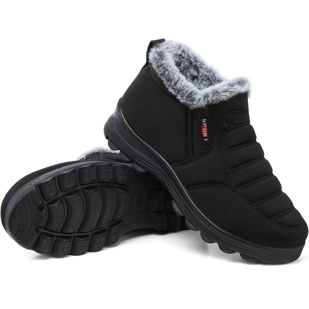 imageSHIBEVER Winter Boots for Women Snow Womens Winter Ankle Boots Black Comfortable Size 10 Short Casual Walking Pull On Booties