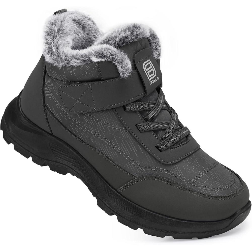 image:imageSHIBEVER Snow Boots Women Warm Winter Ankle Booties Waterproof Elasitc Lace Easy on amp off AntiSlip Lightweight Outdoor ShoesGrey