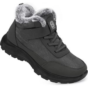 SHIBEVER Snow Boots Women Warm: Winter Ankle Booties Waterproof Elasitc Lace Easy on & off Anti-Slip Lightweight Outdoor Shoes(Grey)