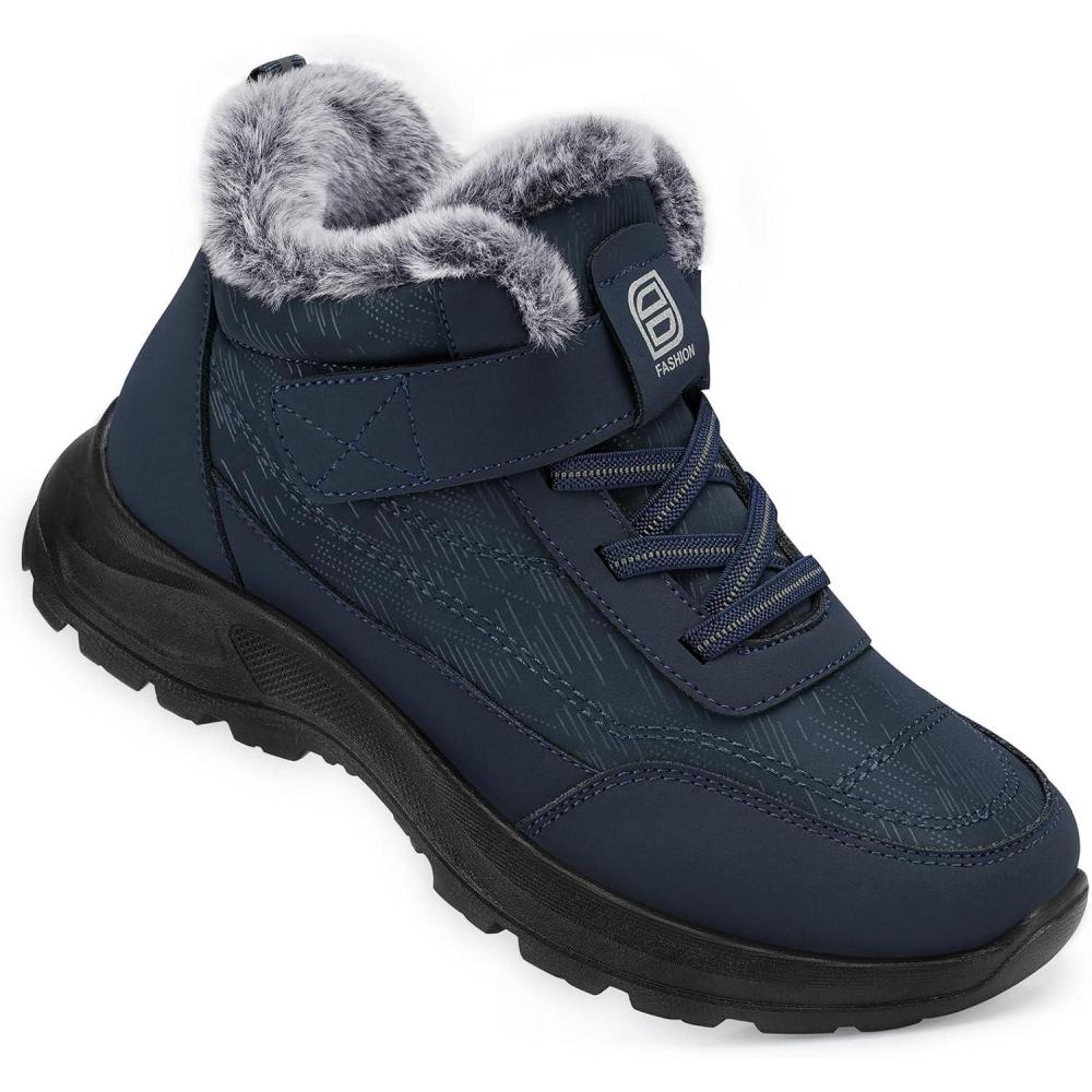 image:imageSHIBEVER Snow Boots Women Winter Warm Fur Lined Ankle Boots Waterproof Comfortable Non Slip on Lightweight Casual Walking Outdoor Shoes Blue Size 75