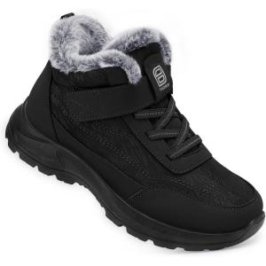 SHIBEVER Black Snow Boots Women Winter Warm Fur Lined Ankle Boots Waterproof Comfortable Non Slip on Lightweight Casual Walking Outdoor Shoes Size 8.5