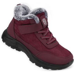 SHIBEVER Snow Boots Women Winter Warm Fur Lined Ankle Boots Waterproof Comfortable Non Slip on Lightweight Casual Walking Outdoor Shoes Red Size 8.5