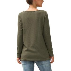 SHIBEVER Womens Long Sleeve Tops Tie Front Knot Blouses V Neck Tunic Waffle Knit Shirts