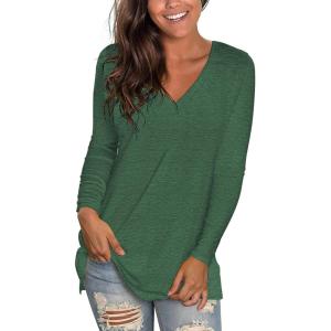 SHIBEVER Womens Long Sleeve Tunic V Neck Top Casual Loose Tunics T-Shirts Fall Tops Blouse Green XXL