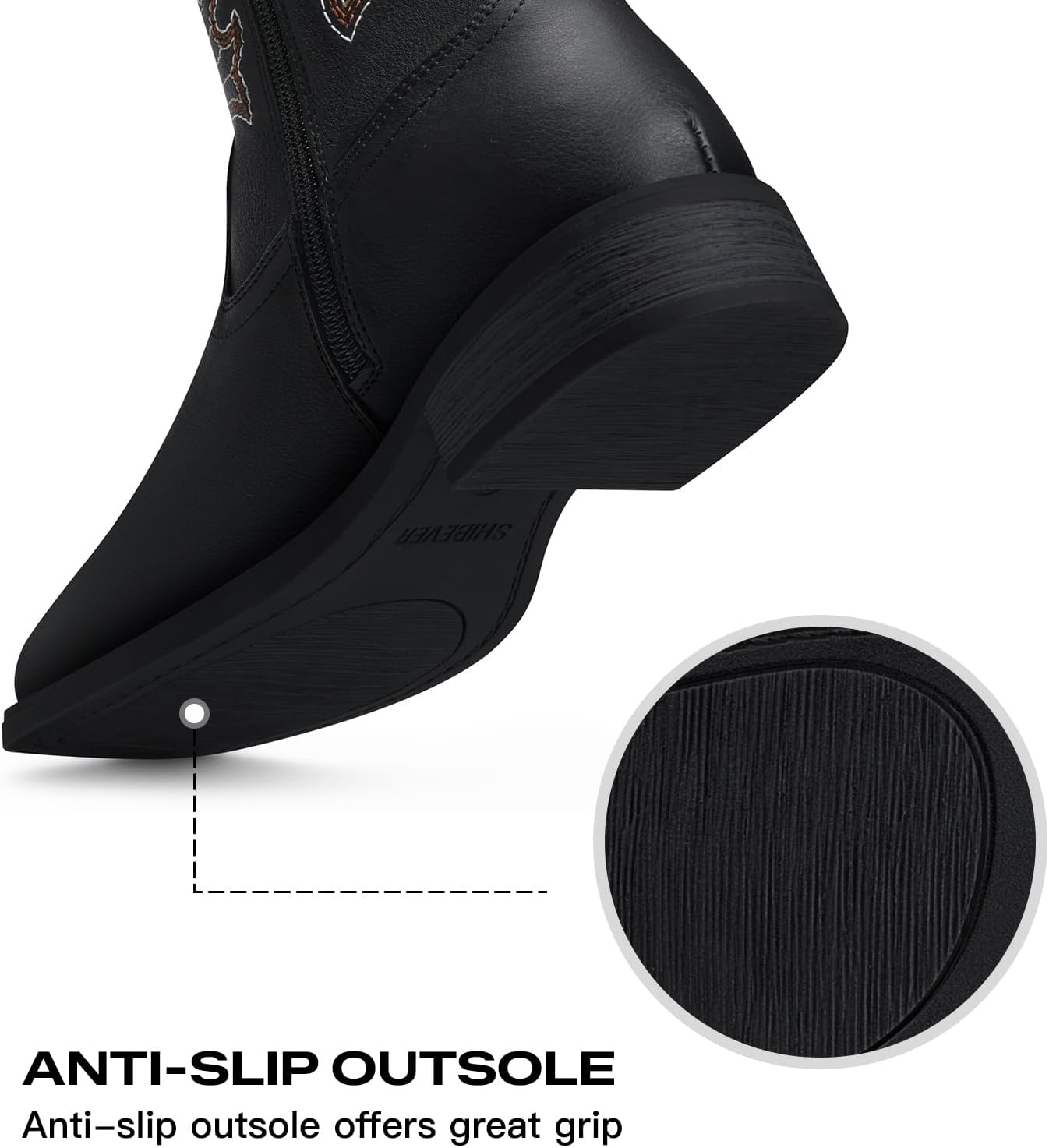 image:imageSHIBEVER Cowboy Cowgirl Boots for Women Western Square Toe Embroidered Comfortable Mid Calf Women BootsBlack