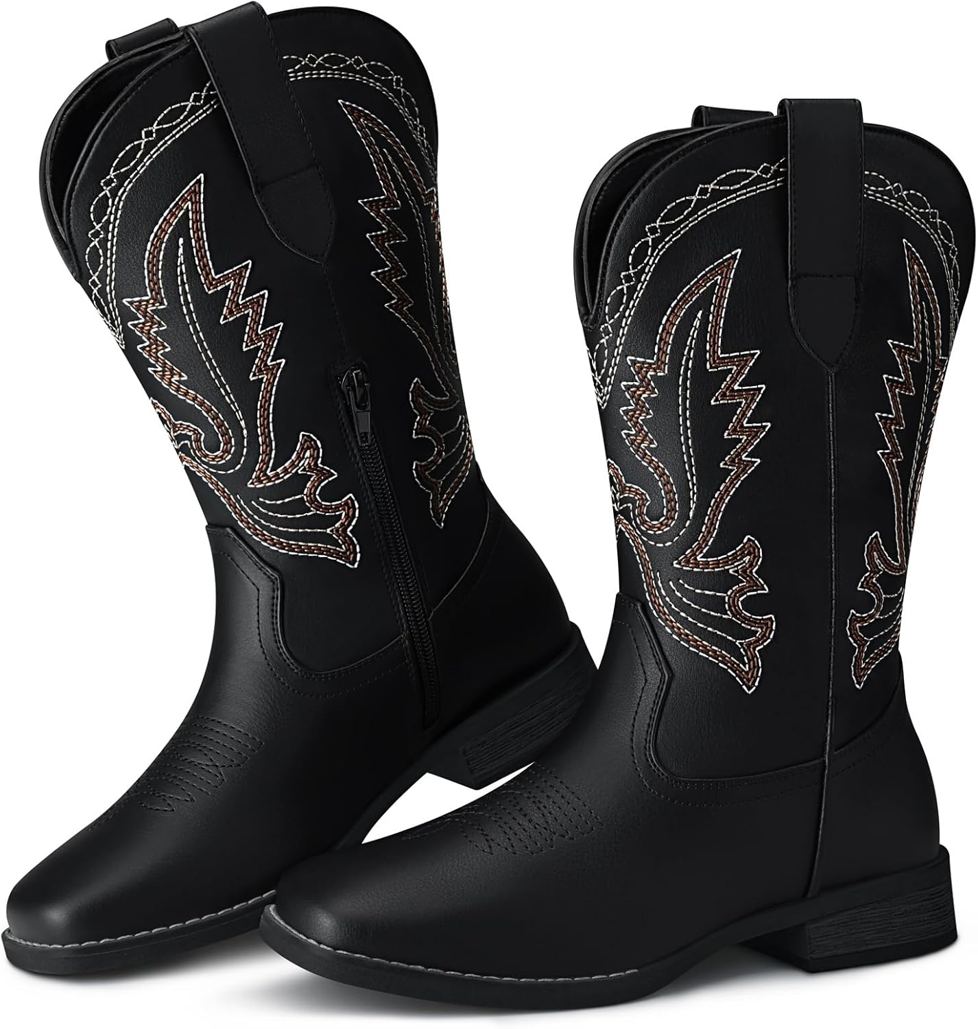 image:imageSHIBEVER Cowboy Cowgirl Boots for Women Western Square Toe Embroidered Comfortable Mid Calf Women BootsBlack