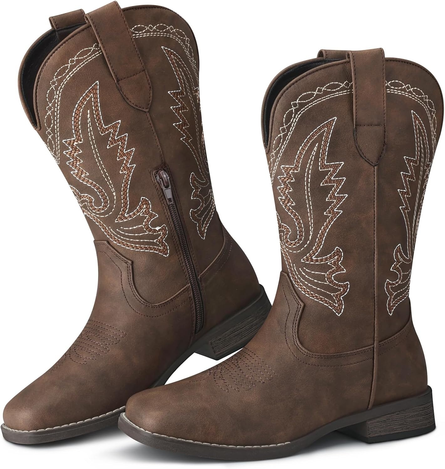image:imageSHIBEVER Cowboy Cowgirl Boots for Women Western Square Toe Embroidered Comfortable Mid Calf Women BootsDark Brown