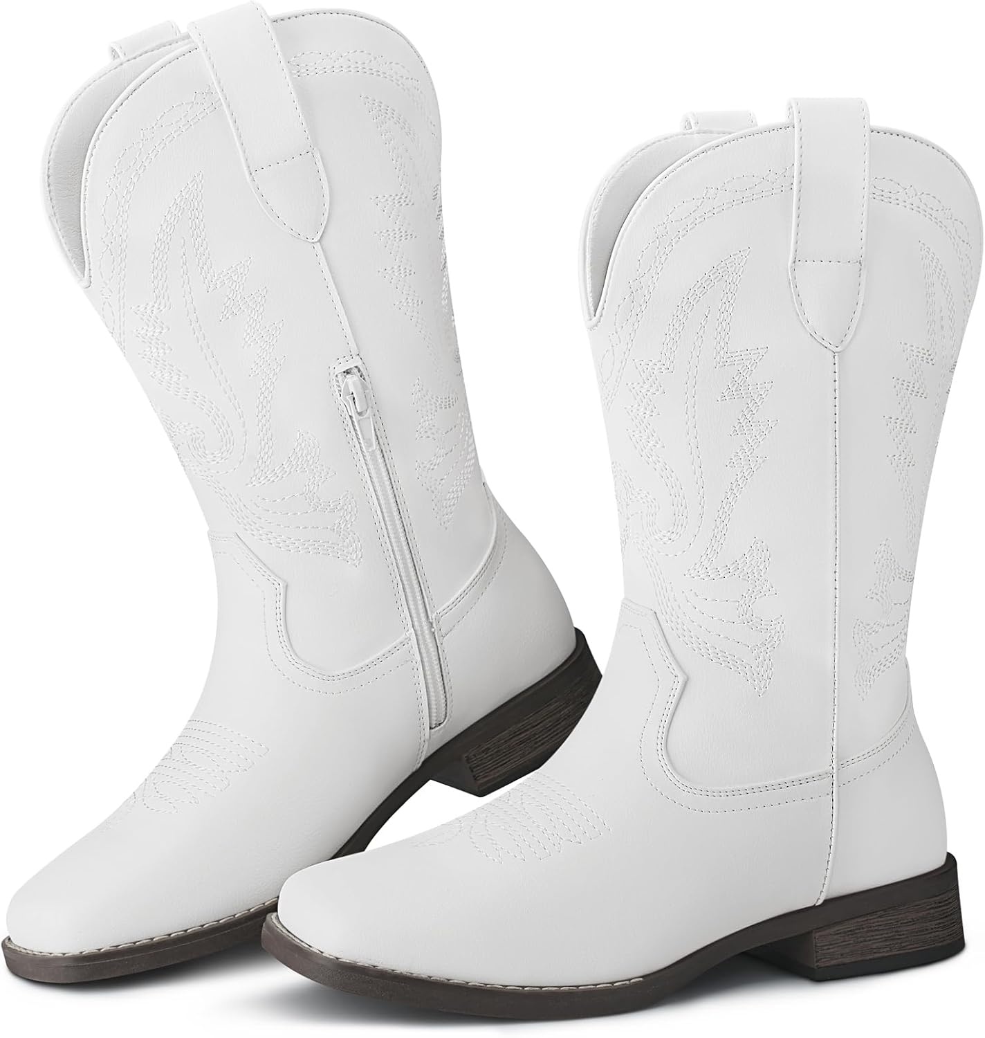 image:imageSHIBEVER Cowboy Cowgirl Boots for Women Western Square Toe Embroidered Comfortable Mid Calf Women BootsWhite