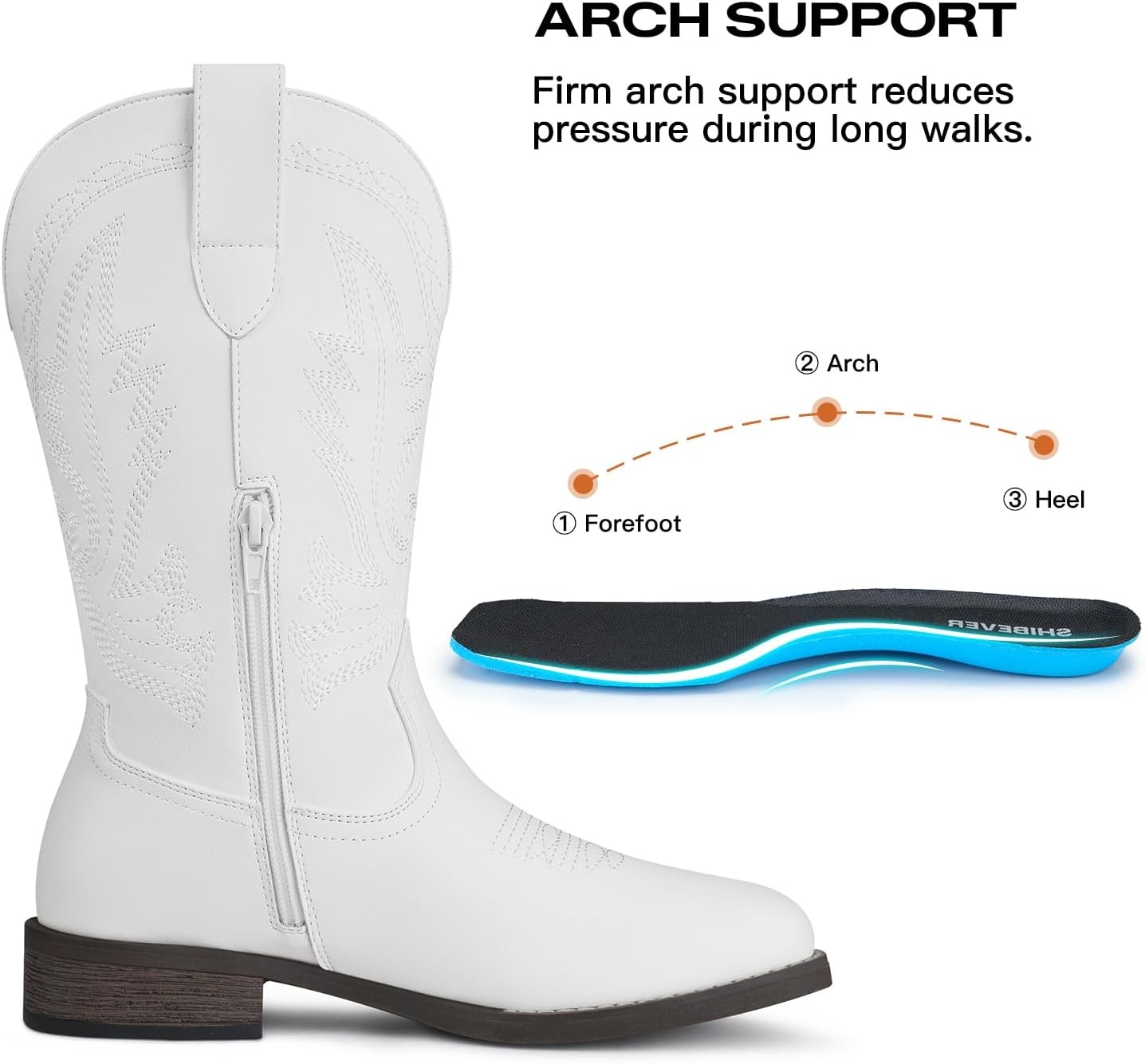image:imageSHIBEVER Cowboy Cowgirl Boots for Women Western Square Toe Embroidered Comfortable Mid Calf Women BootsWhite
