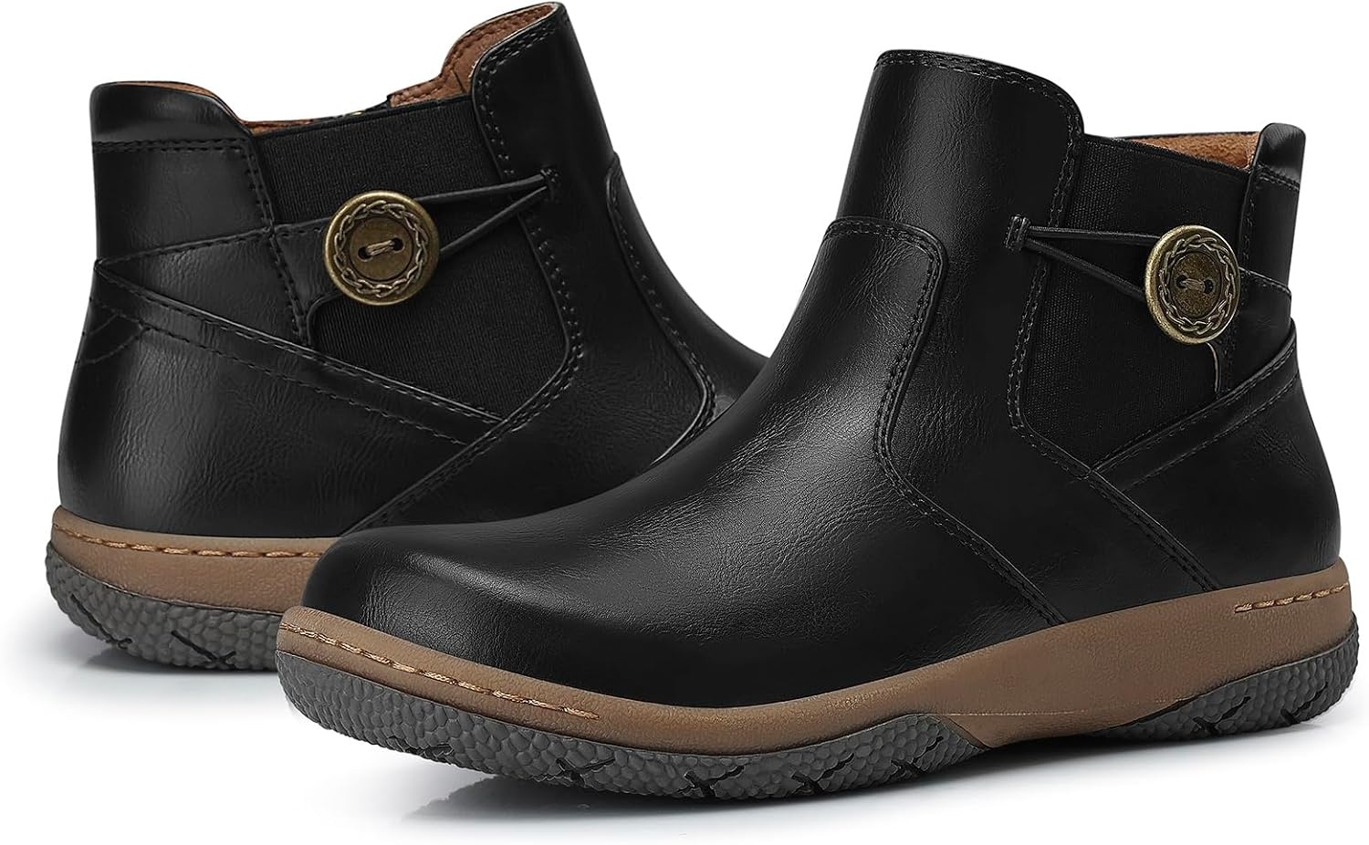 image:imageSHIBEVER Ankle Short Boots for Women Flat Dress Arch Support Booties Comfortable Casual Walking Side Zipper BootBlack