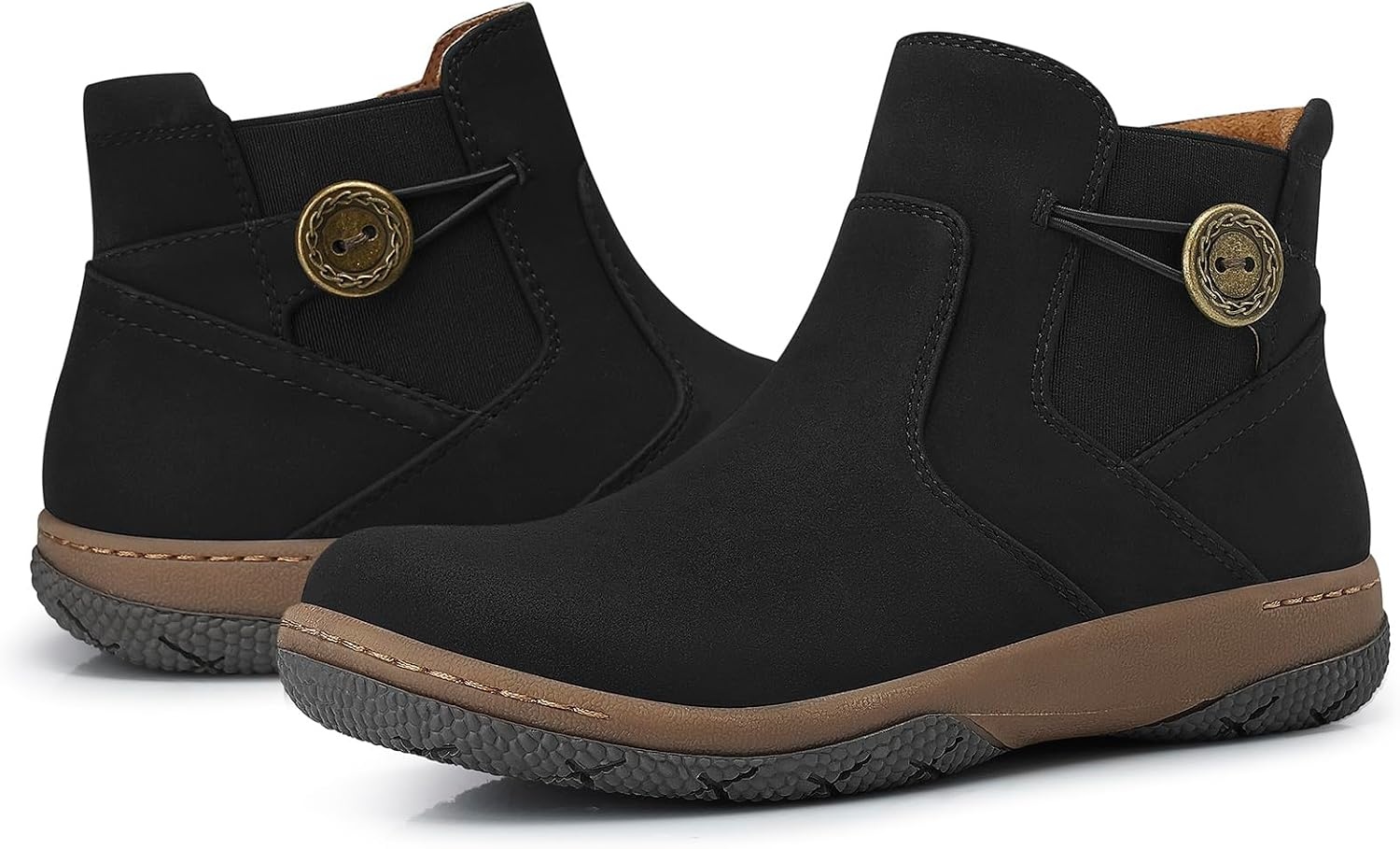 image:imageSHIBEVER Ankle Short Boots for Women Flat Dress Arch Support Booties Comfortable Casual Walking Side Zipper BootBlack Nub