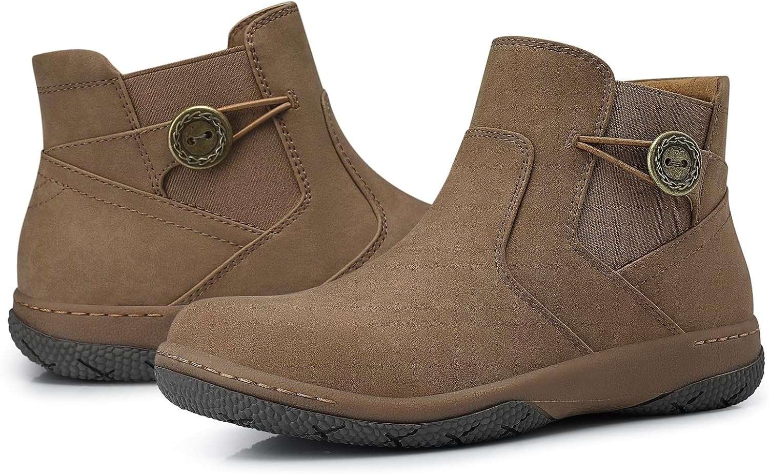 image:imageSHIBEVER Ankle Short Boots for Women Flat Dress Arch Support Booties Comfortable Casual Walking Side Zipper BootCamel Nub