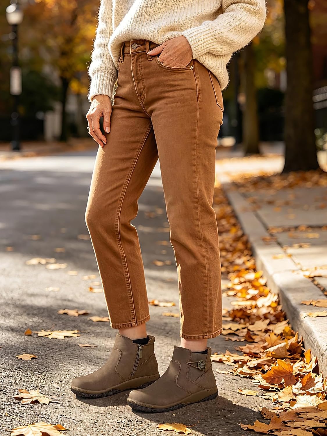 image:imageSHIBEVER Ankle Short Boots for Women Flat Dress Arch Support Booties Comfortable Casual Walking Side Zipper BootCamel Nub