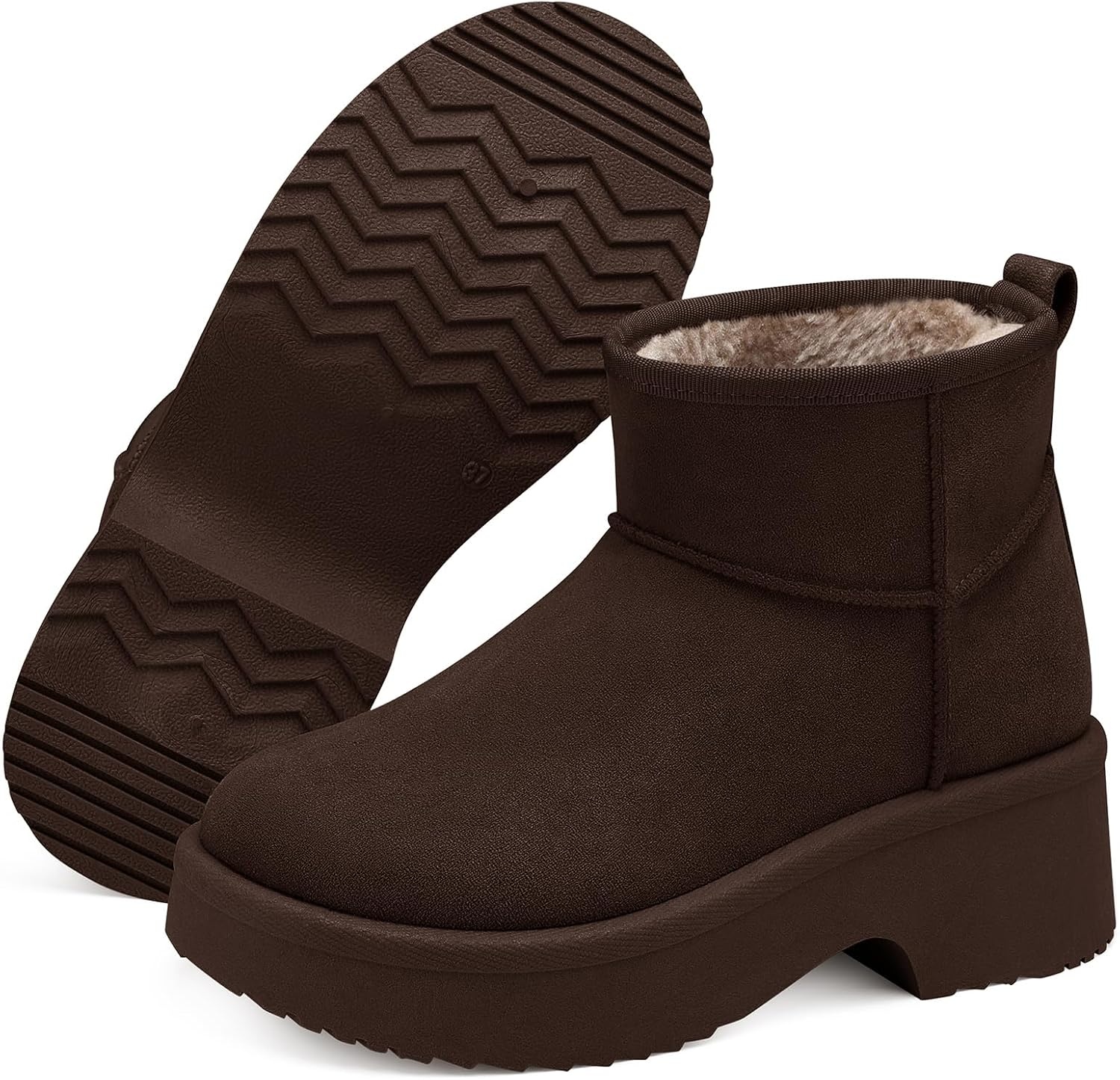 image:imageSHIBEVER Brown Winter Ankle Boots Women Platform Suede Snow Booties Warm Fur AntiSlip Waterproof Comfortable Outdoor Shoes Size 12