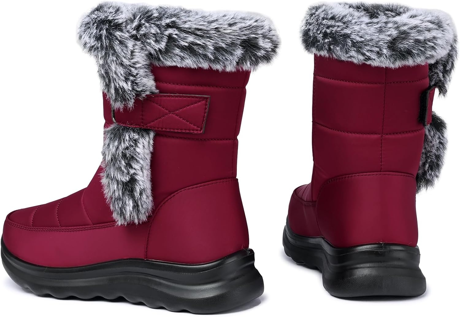 image:imageSHIBEVER Waterproof Winter Boots for Women Snow Mid Calf Fur Lined Warm Women Boot Outdoor Resistant Booties67 Red