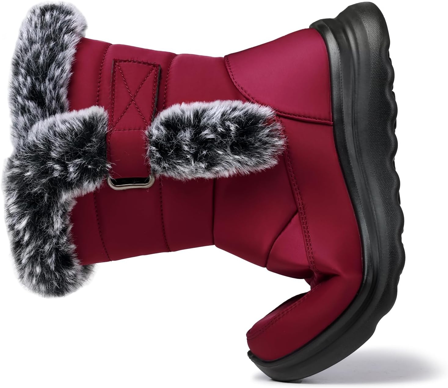 image:imageSHIBEVER Waterproof Winter Boots for Women Snow Mid Calf Fur Lined Warm Women Boot Outdoor Resistant Booties67 Red