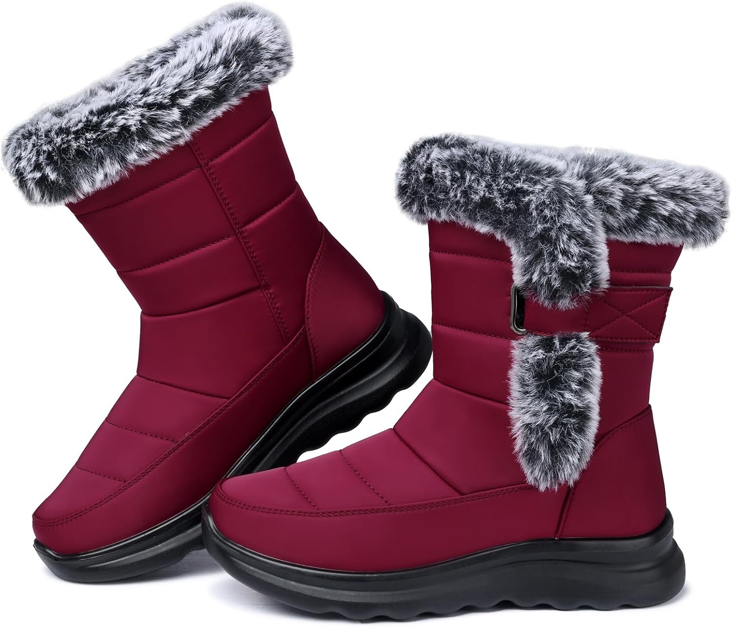 image:imageSHIBEVER Waterproof Winter Boots for Women Snow Mid Calf Fur Lined Warm Women Boot Outdoor Resistant Booties67 Red