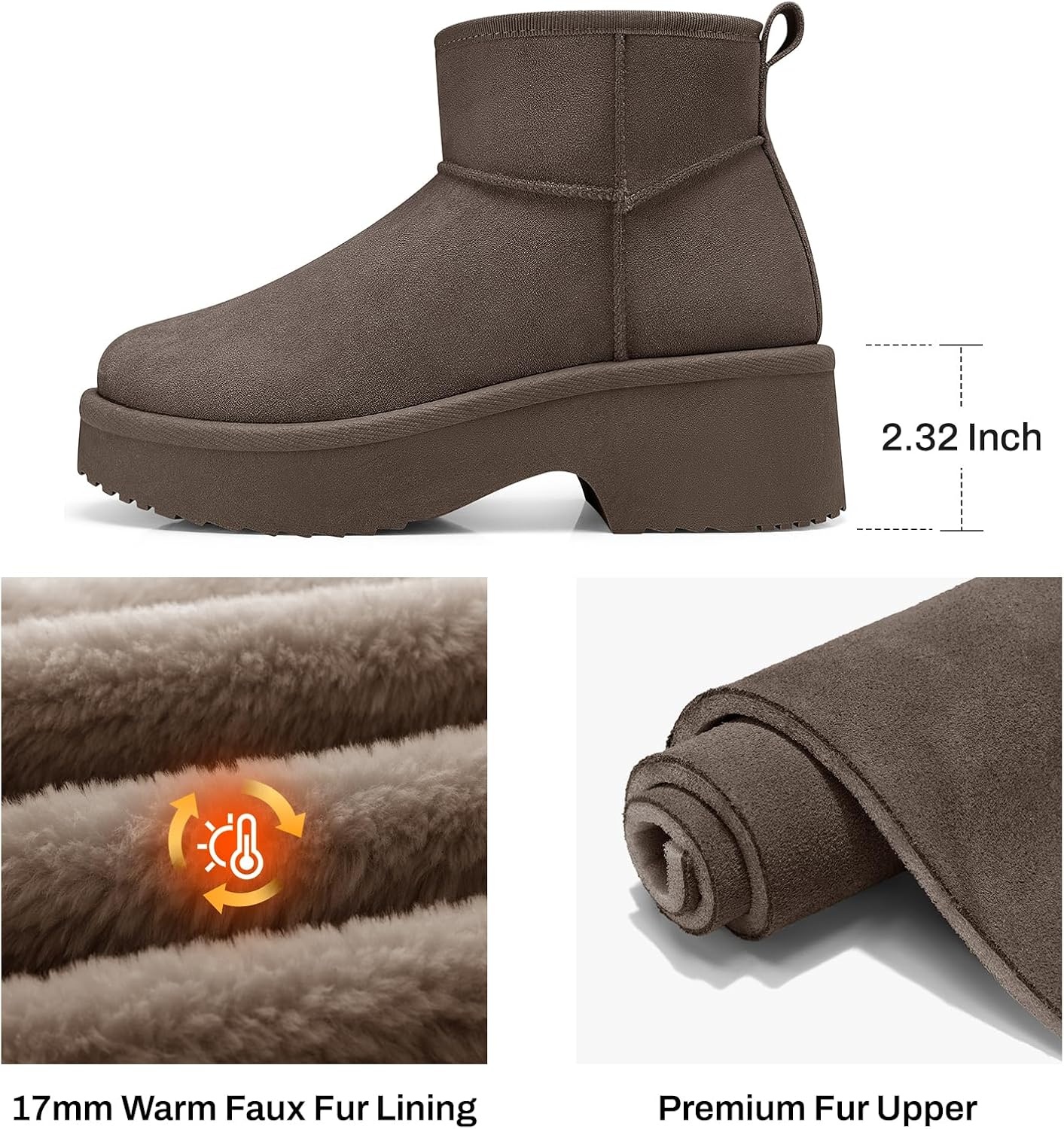 image:imageSHIBEVER Winter Ankle Boots Women Platform Suede Snow Booties Warm Fur AntiSlip Waterproof Comfortable Outdoor Shoes Grey Size 8