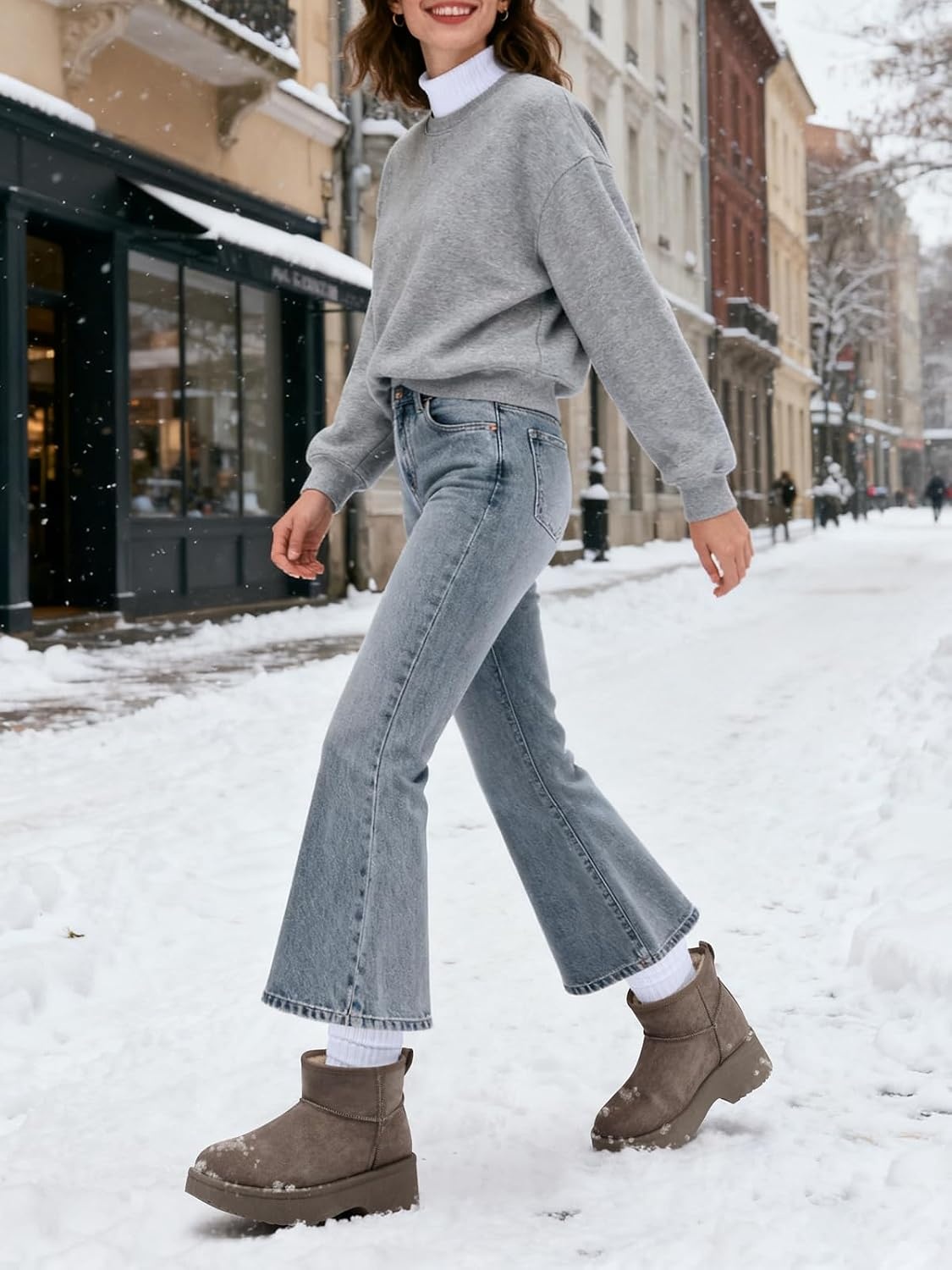 image:imageSHIBEVER Winter Ankle Boots Women Platform Suede Snow Booties Warm Fur AntiSlip Waterproof Comfortable Outdoor Shoes Grey Size 8