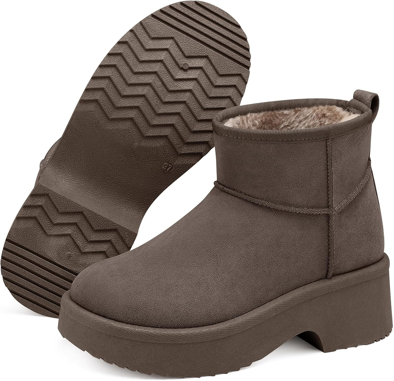 image:imageSHIBEVER Winter Ankle Boots Women Platform Suede Snow Booties Warm Fur AntiSlip Waterproof Comfortable Outdoor Shoes Grey Size 8