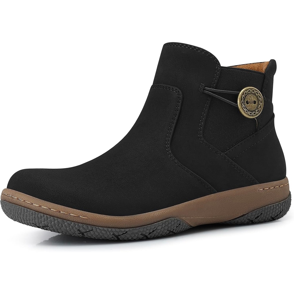 image:imageSHIBEVER Ankle Short Boots for Women Flat Dress Arch Support Booties Comfortable Casual Walking Side Zipper BootBlack Nub