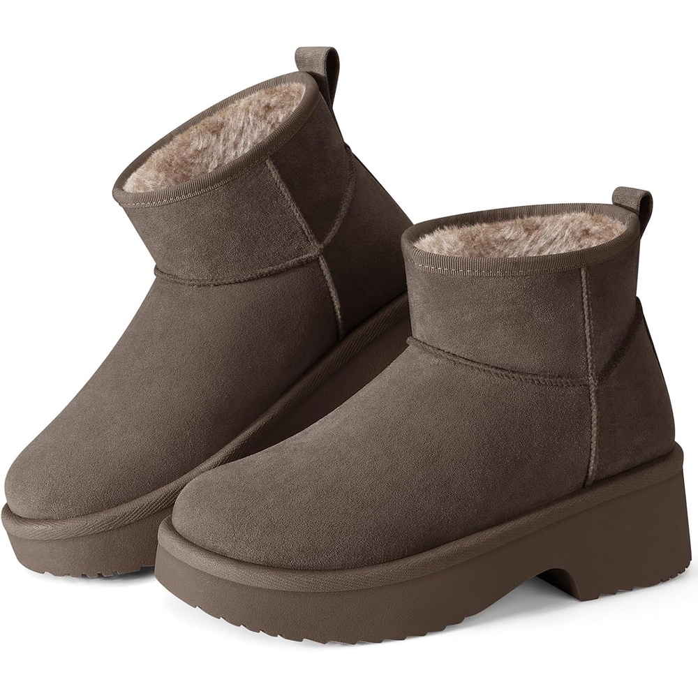 image:imageSHIBEVER Winter Ankle Boots Women Platform Suede Snow Booties Warm Fur AntiSlip Waterproof Comfortable Outdoor Shoes Grey Size 8