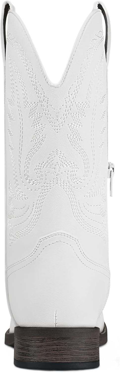 image:imageSHIBEVER Womens Western Cowboy Boots Square Toe Comfortable Wide MidCalf Embroidered PullOn Dress Cowgirl Boots with Arch Support for Theme Party amp Country ConcertWhite