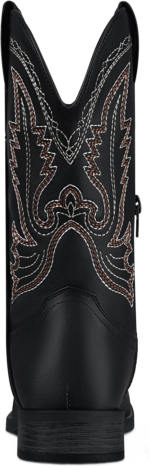 image:imageSHIBEVER Womens Western Cowboy Boots Square Toe Comfortable Wide MidCalf Embroidered PullOn Dress Cowgirl Boots with Arch Support for Theme Party amp Country ConcertBlack