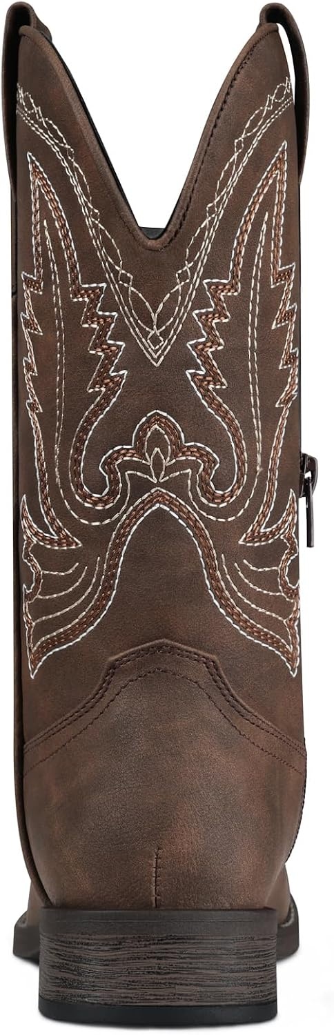 image:imageSHIBEVER Womens Western Cowboy Boots Square Toe Comfortable Wide MidCalf Embroidered PullOn Dress Cowgirl Boots with Arch Support for Theme Party amp Country ConcertDark Brown